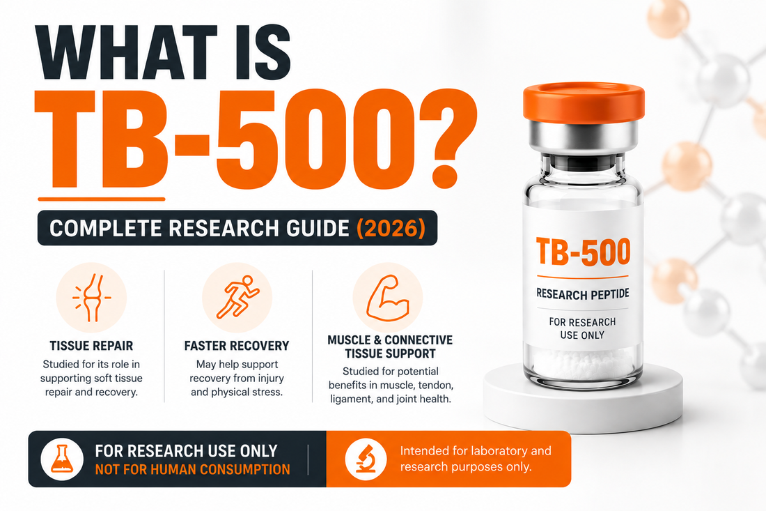 What is TB-500 peptide showing thymosin beta-4, actin, cell migration, and tissue repair research